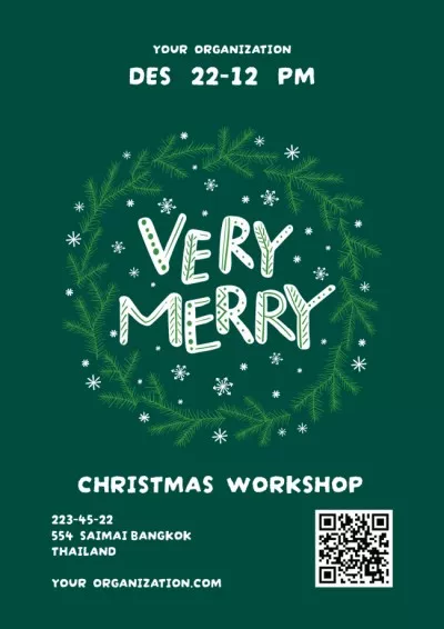 Christmas Workshop Announcement with Green Wreath