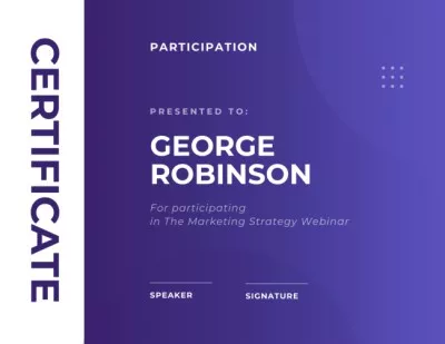 Award for Passing Marketing Strategy Webinar Participation Certificates