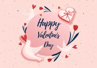 Happy Valentine's Day Greeting on Pink with Doves Valentine’s Day Cards