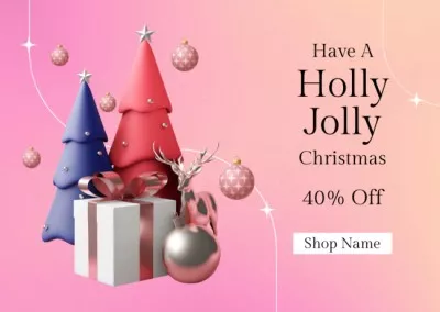 Christmas Sale Shiny Baubles and Trees Thanksgiving Cards