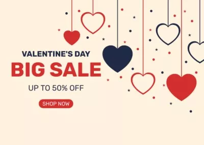 Valentine's Day Big Sale Announcement with Illustrated Colorful Hearts Thanksgiving Cards