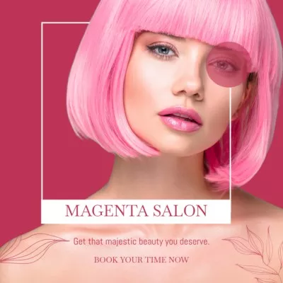 Beauty Salon Ad with Pink Haired Woman