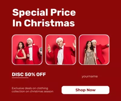 Fashion Christmas Sale Announcement with Joyful Couple Facebook Photo Collage