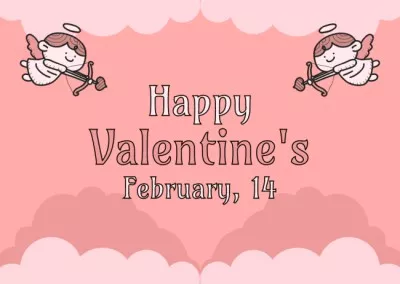 Happy Valentine's Day Greeting with Adorable Cartoon Cupids Thanksgiving Cards