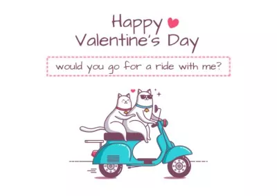 Adventurous Valentine's Day Greetings with Cute Cats on Scooter Thanksgiving Cards