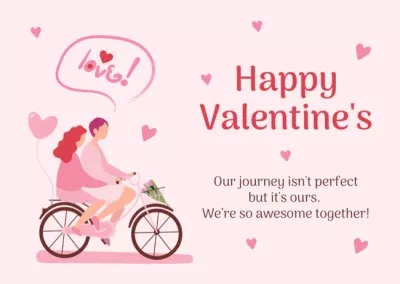 Happy Valentine's Day Greetings with Couple in Love on Bicycle Love Cards
