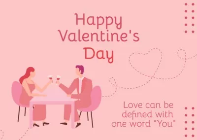 Loving Couple Celebrating Valentine's Day in Restaurant Love Cards
