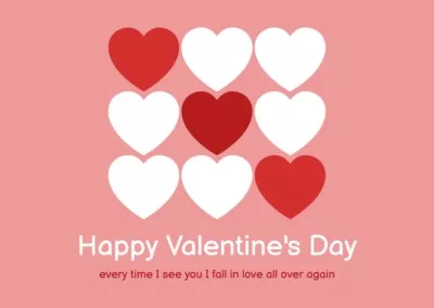 Happy Valentine's Day Greeting with White and Red Hearts Galentine’s Day