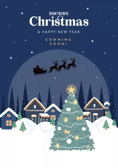 Merry Christmas and New Year Blue Winter Posters
