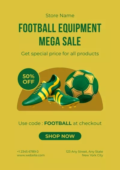 Special Offer for Football Equipment on Yellow Football Posters