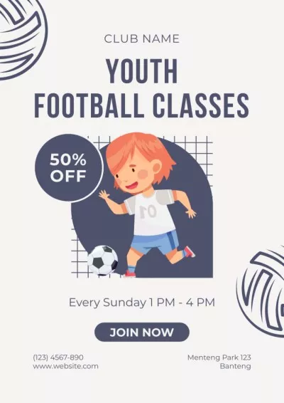 Youth Football Classes Ad with Cute Little Boy Football Posters