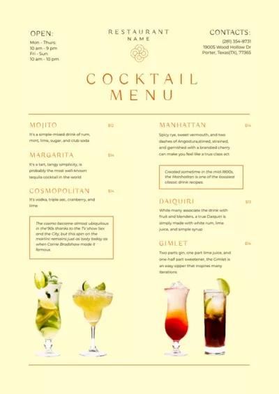 Alcohol Cocktail Cream Drink Menus Maker