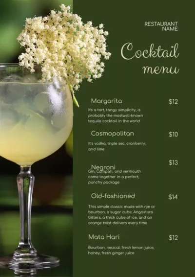 Restaurant Cocktails Green Drink Menus Maker