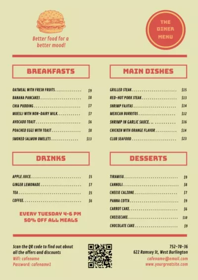 Diner Dishes and Drinks Plain Retro Price List
