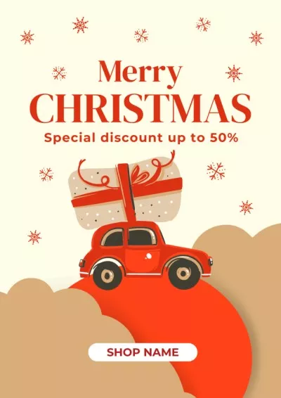 Christmas Offer Illustrated with Cute Car Winter Posters