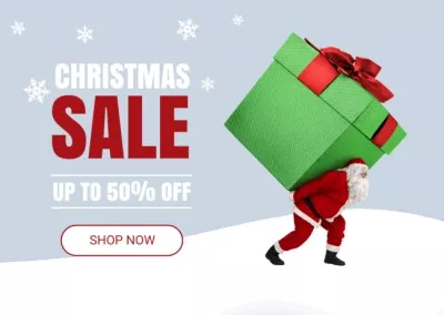 Santa Carries a Big Gift Box on Christmas Sale Christmas Cards