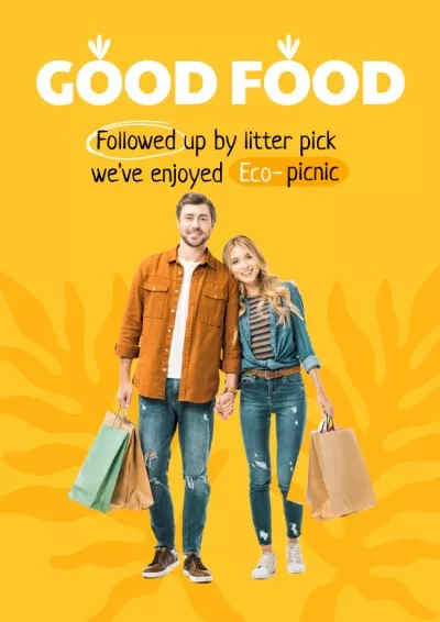 Eco-Picnic For Couple With Paper Bags Picnic Posters