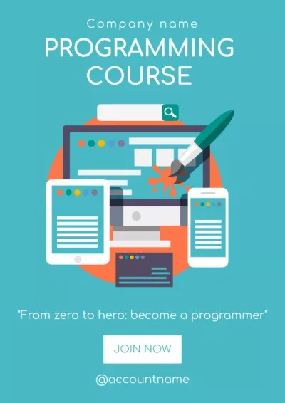 Programming Course Ad with Illustration of Gadgets Classroom Posters