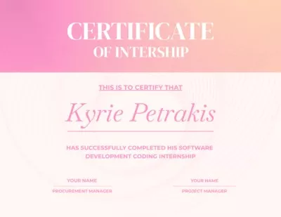 Award for Completion Software Development Internship Internship Certificates