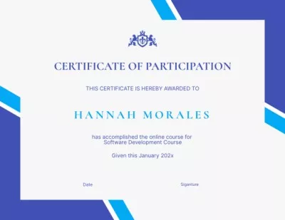 Award for Participation in Software Development Course Appreciation Certificates