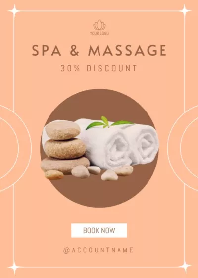 Massage Studio Ad with Spa Stones and Towels Babysitting Flyers