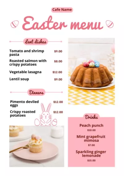 Easter Meals Offer with Eggs on Sweet Cake Menu Maker