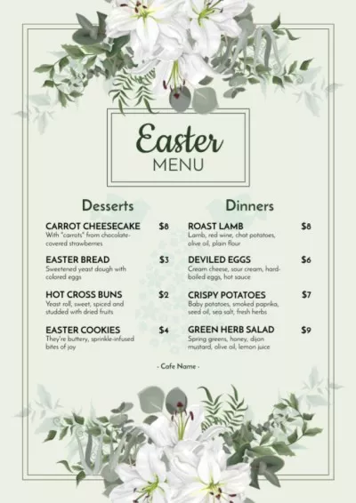 Easter Meals Offer with Tender Lily Flowers Menu Maker