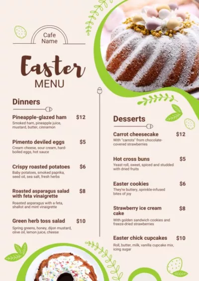 Easter Meals Offer with Eggs on Sweet Cakes Menu Maker