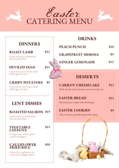 Easter Catering Offer with Cute Bunny and Festive Basket Menu Maker