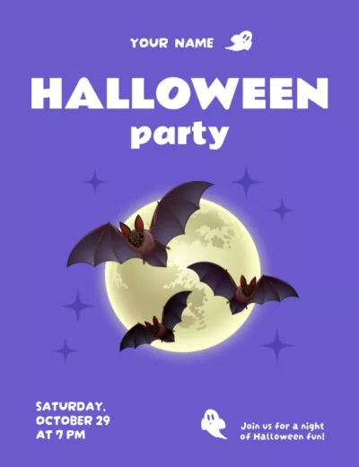 Halloween Party Announcement with Bats