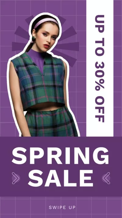 Spring Sale Offer with Woman on Purple