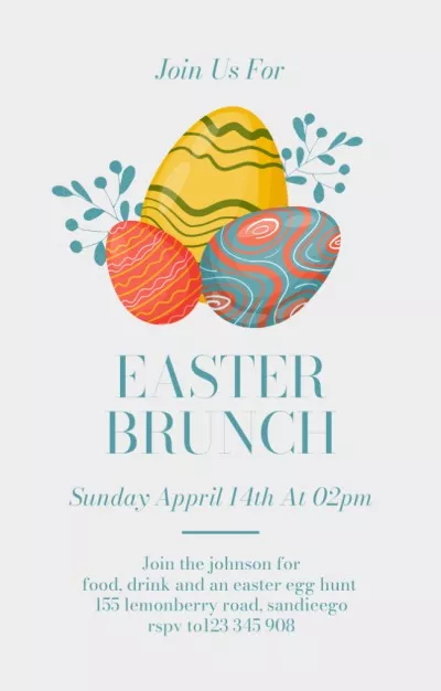Easter Brunch Announcement with Painted Eggs Easter Invitations