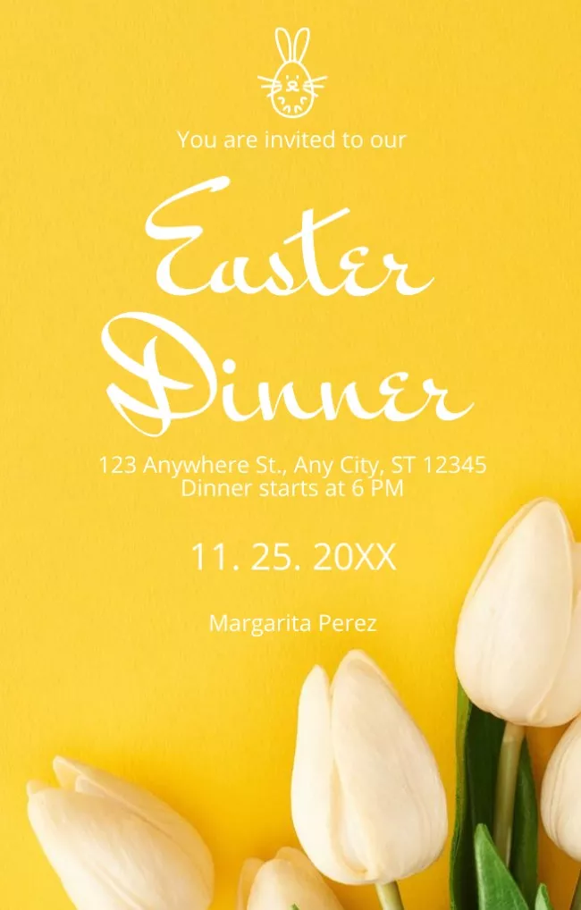 Easter Dinner Offer with Tulips on Yellow
