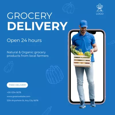 Grocery Delivery Offer And Deliveryman With Box