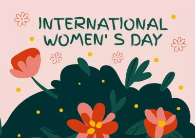 International Women's Day Greeting with Beautiful Red Flowers Postcards