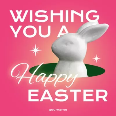 Easter Greeting with Decorative Rabbit on Pink