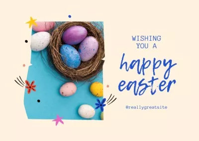 Easter Day Greetings with Traditional Decorative Eggs in Nest Thanksgiving Cards