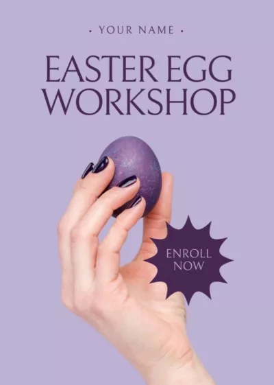 Easter Egg Workshop Ad with Purple Egg in Female Hand Easter Flyer