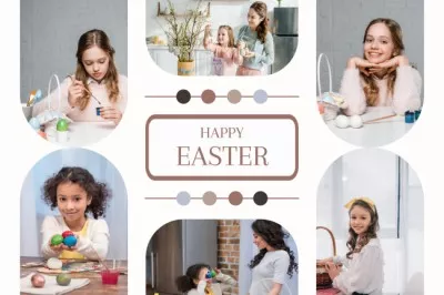 Collage with Happy Mothers and Daughters Preparing for Easter Mood Board