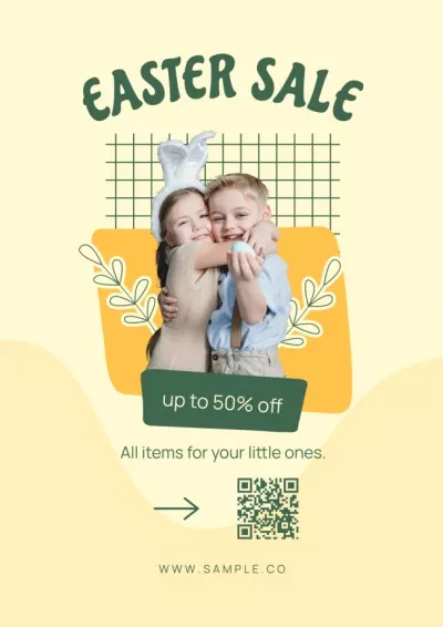 Easter Sale Announcement with Cute Little Kids Sale Posters