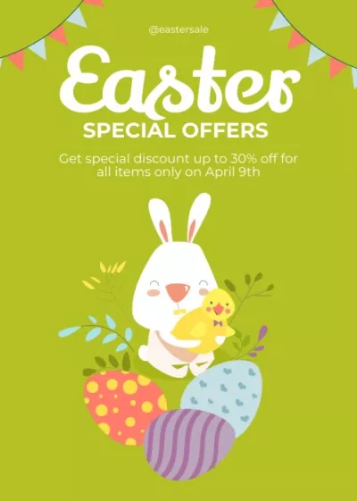 Special Offer on Easter Day with Cute Bunny and Easter Eggs Babysitting Flyers