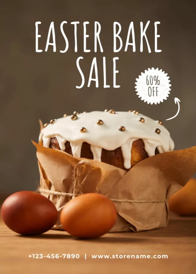 Easter Discount Offer with Easter Cake and Painted Eggs