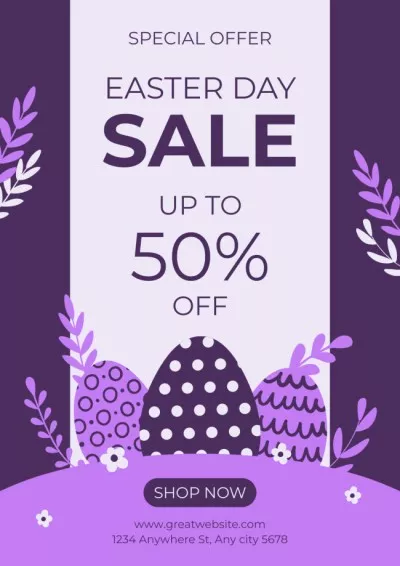 Easter Sale Announcement with Easter Eggs on Purple Easter Posters
