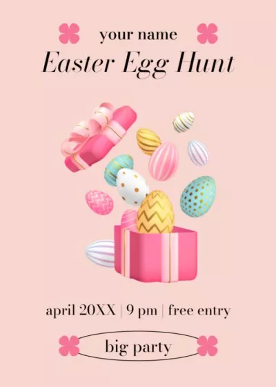 Easter Egg Hunt Announcement with Colorful Eggs in Gift Box Event Flyers