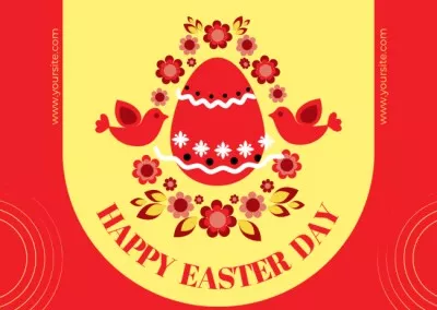 Happy Easter Message with Painted Easter Egg and Flowers Greeting Card Maker
