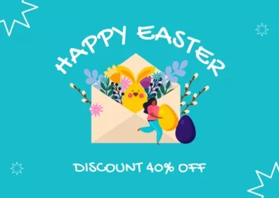 Easter Discount Announcement in Blue Easter Cards
