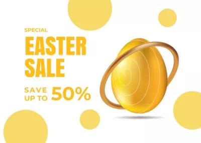 Easter Sale Announcement with Golden Easter Egg Easter Cards
