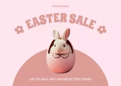 Easter Offer with Cute Little Bunny Sitting in Pink Egg Easter Cards