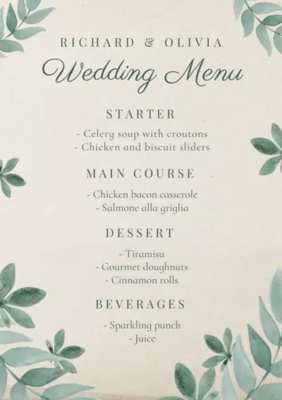 Floral Vintage Wedding Food List Wedding Menus Maker