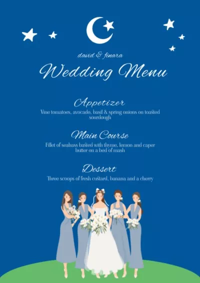 Wedding Dishes List with Bride and Bridesmaids Wedding Menus Maker